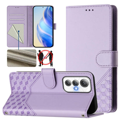 Light purple leather folio phone case with honeycomb embossing, card slots, stand cover