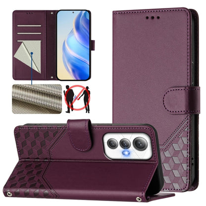 Dark violet leather folio phone case with honeycomb embossing, card slots, stand cover