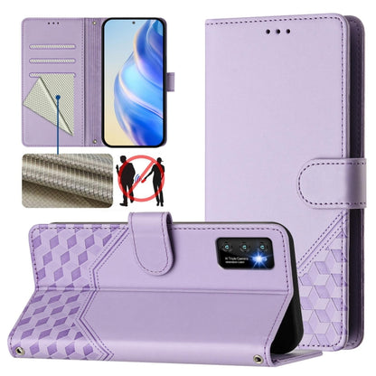 Light purple RFID leather phone folio case with honeycomb embossing and flip cover