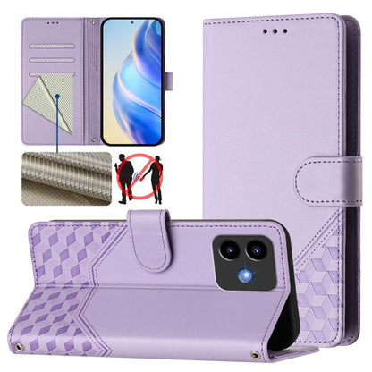Lilac honeycomb-textured leather wallet phone case with folio stand