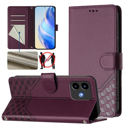 Burgundy honeycomb-textured leather wallet phone case with folio stand