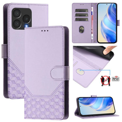 Light purple RFID leather phone case with honeycomb embossed texture and flip cover