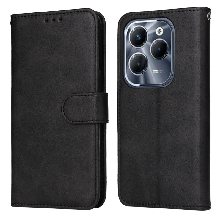 Flip leather phone case with calf texture, black finish, card slot and buckle strap