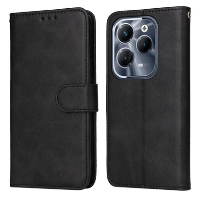 Flip leather phone case with calf texture, black finish, card slot and buckle strap