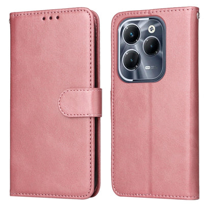 Flip leather phone case with calf texture, rose pink finish, card slot and buckle strap