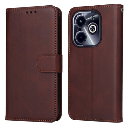 Flip leather phone case with calf texture, dark brown finish, card slot and stitched strap