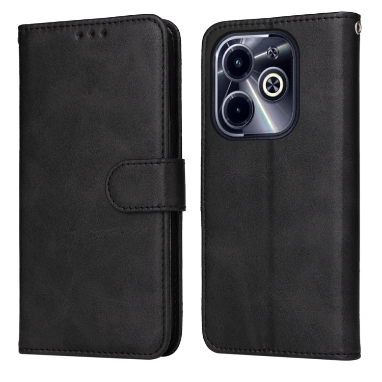 Flip leather phone case with calf texture, charcoal black finish, card slot and buckle strap