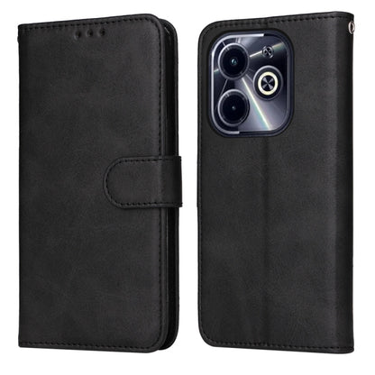 Flip leather phone case with calf texture, charcoal black finish, card slot and buckle strap