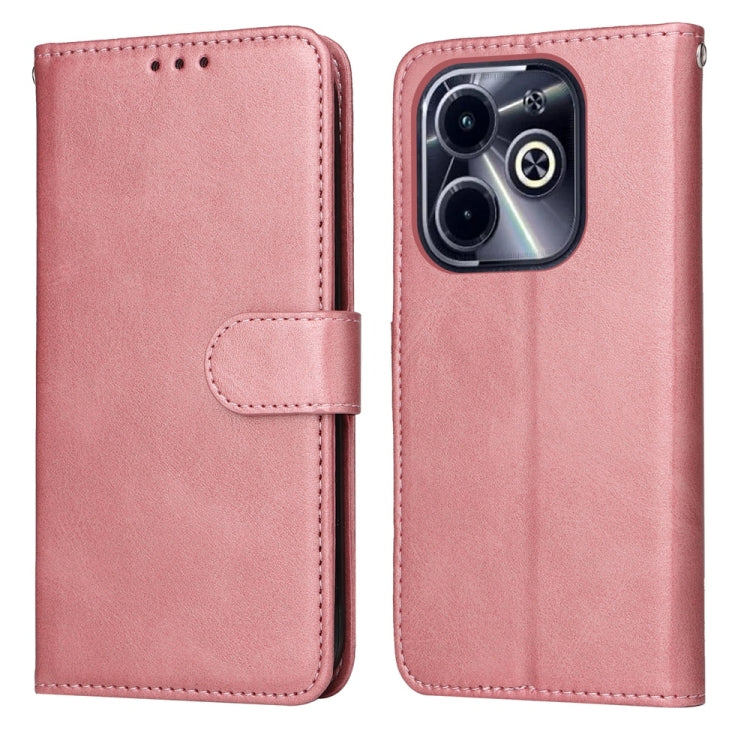 Flip leather phone case with calf texture, rose pink finish, card slot and buckle strap