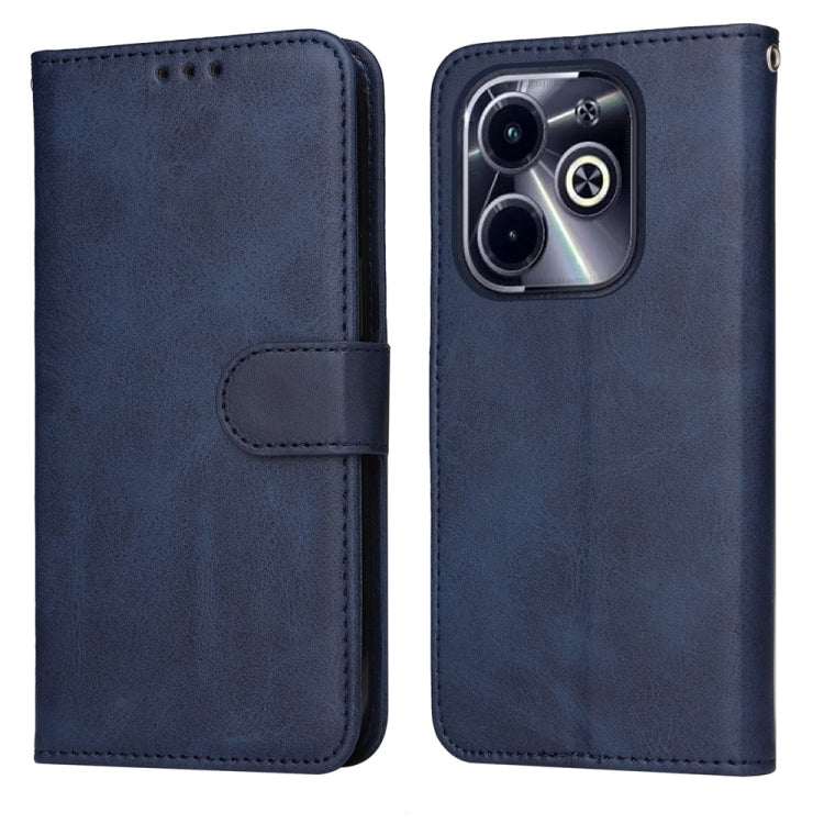 Navy flip leather phone case with calf texture, front and back views, card pocket
