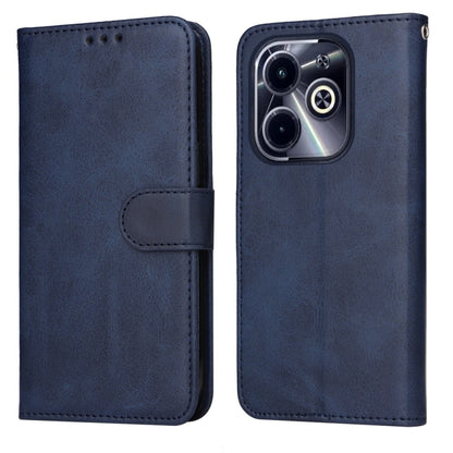 Navy flip leather phone case with calf texture, front and back views, card pocket