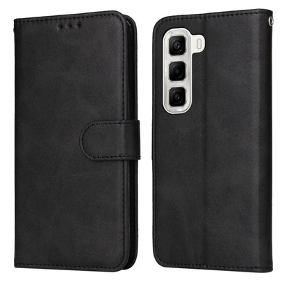 Calf-texture flip leather phone case, black, with magnetic strap and cutouts