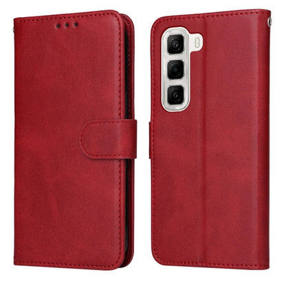 Calf-texture flip leather phone case, red, with magnetic strap and camera openings