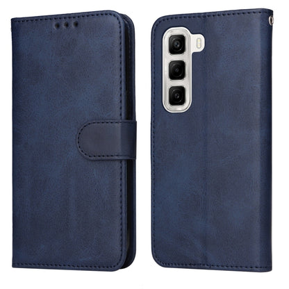 Calf-texture flip leather phone case, navy blue, with front flap and magnetic strap