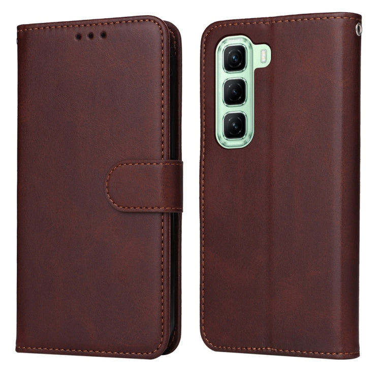 Calf-texture flip leather phone case, brown, with front flap and magnetic strap