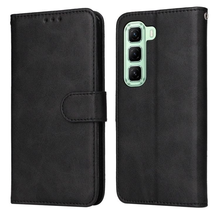 Calf-texture flip leather phone case, black, with front flap and magnetic strap