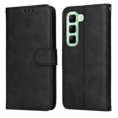 Calf-texture flip leather phone case, black, with front flap and magnetic strap