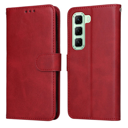 Calf-texture flip leather phone case, red, with front flap and magnetic strap