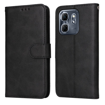 Calf-texture flip leather phone case, black, with front cover and camera cutout