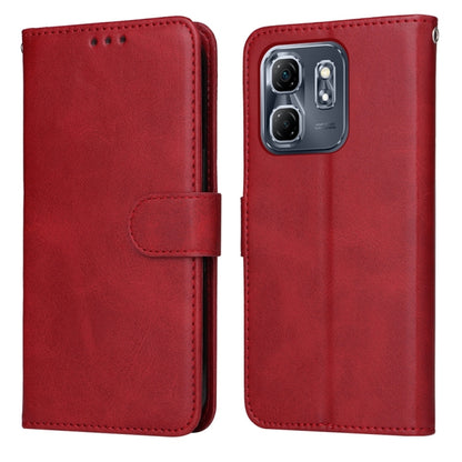 Calf-texture flip leather phone case, red, with front cover and camera cutout