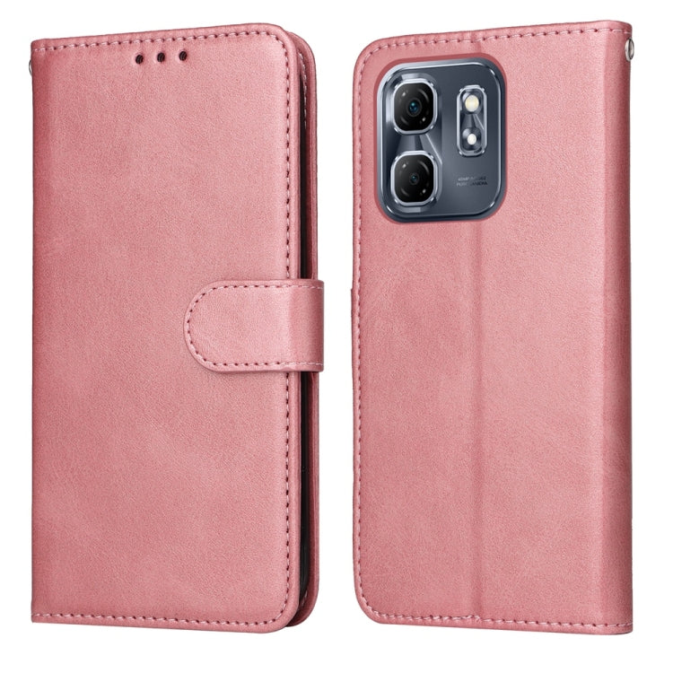 Calf-texture flip leather phone case, rose pink, with front cover and camera cutout