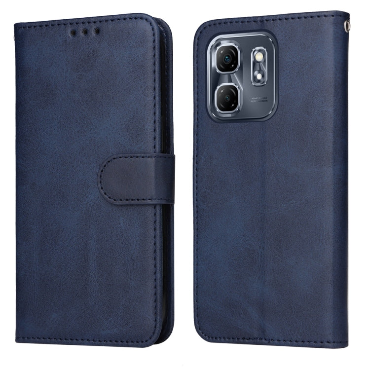 Calf-texture flip leather phone case, navy blue, with front cover and camera cutout