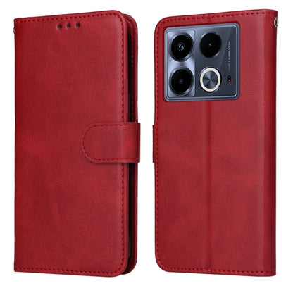 Flip leather phone case with calf texture, red, magnetic strap, camera cutout.