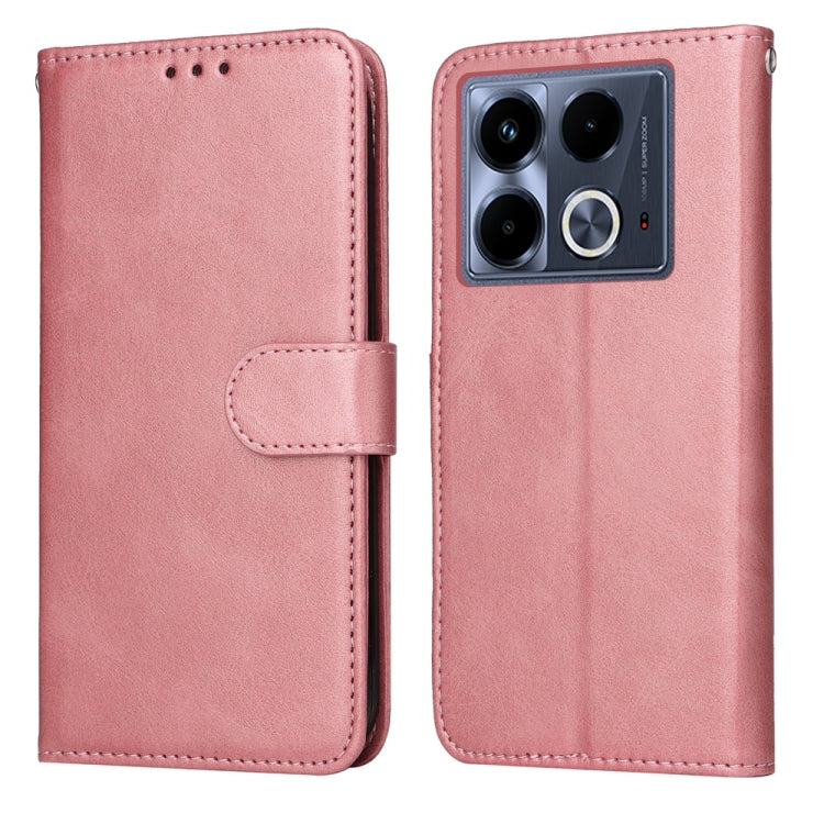 Flip leather phone case with calf texture, rose pink, magnetic strap, camera cutout.