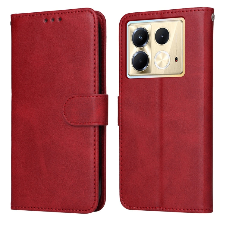 Red flip leather phone case with textured finish; folio cover and camera cutout