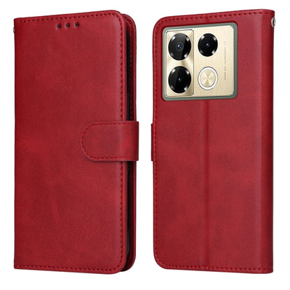 Flip leather phone case with calf texture, red, magnetic strap, camera cutout.