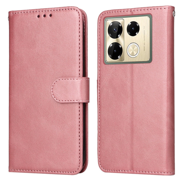 Flip leather phone case with calf texture, rose pink, magnetic strap, camera cutout.