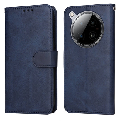 Navy flip leather phone case with folio clasp; camera cutout on back