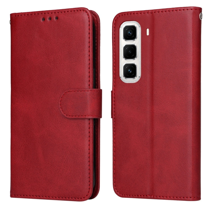 Calf-texture flip leather phone case, red, with front cover and camera cutout
