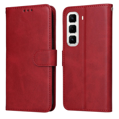 Calf-texture flip leather phone case, red, with front cover and camera cutout