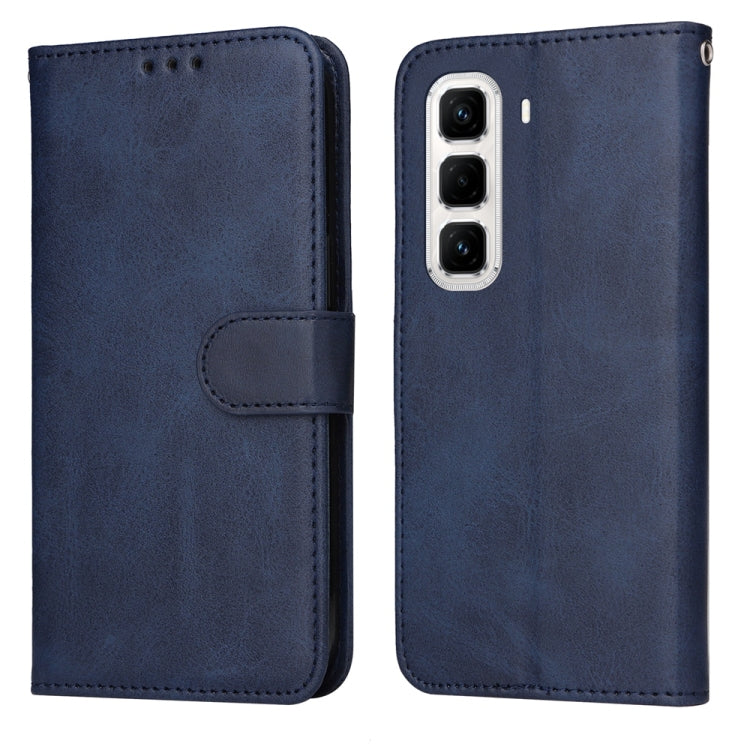 Calf-texture flip leather phone case, navy blue, with magnetic strap and cutouts
