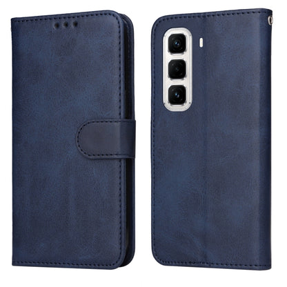 Calf-texture flip leather phone case, navy blue, with magnetic strap and cutouts