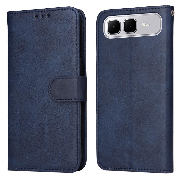 Calf-texture flip leather phone case, dark blue, with front cover and camera cutout