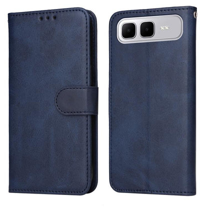 Calf-texture flip leather phone case, dark blue, with front cover and camera cutout