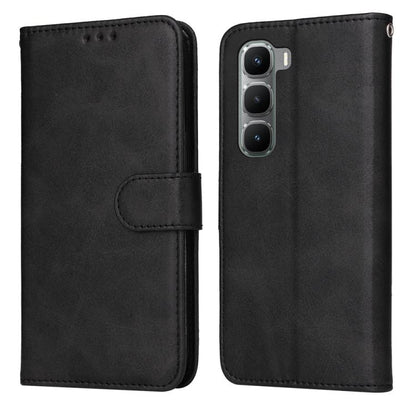 Black calf-texture leather flip phone case with foldover cover and buttonless strap