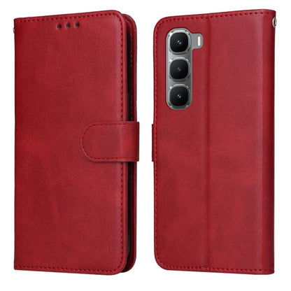 Red calf-texture leather flip phone case with foldover cover and stitched strap