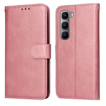 Rose pink calf-texture leather flip phone case with foldover cover and stitched strap