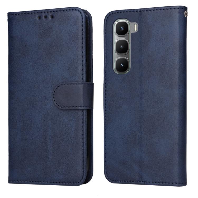 Blue calf-texture leather flip phone case with foldover cover and cutouts