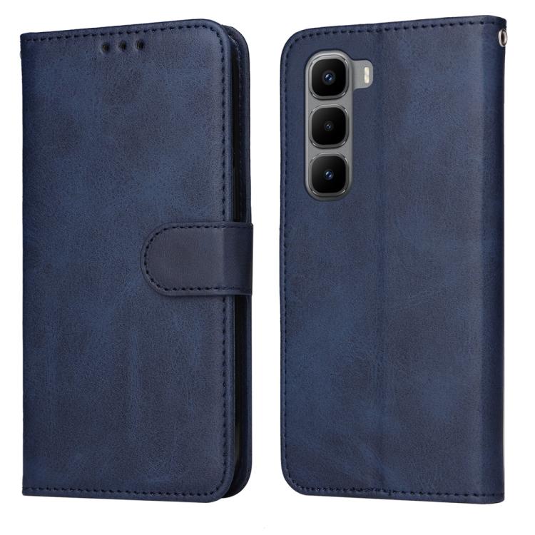 Blue calf-texture leather flip phone case with foldover cover and cutouts