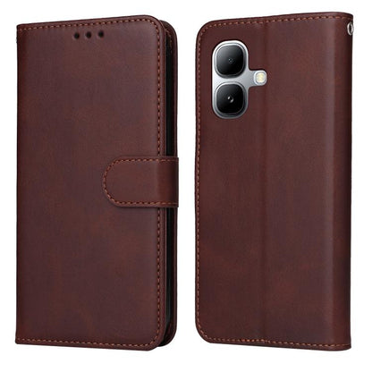 Brown flip leather-texture phone case with card slot and stitched closure tab
