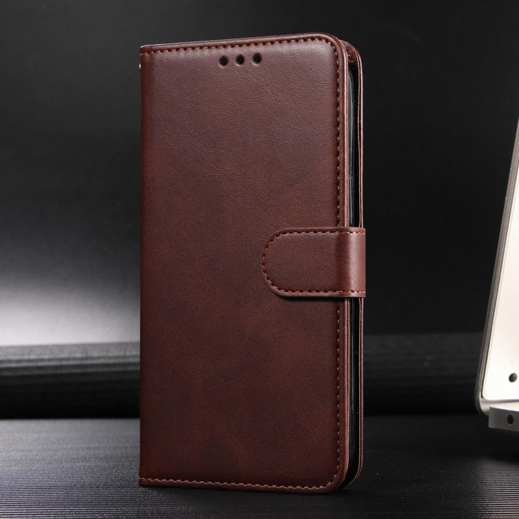 Brown flip phone case with stitched front cover and inner card pocket