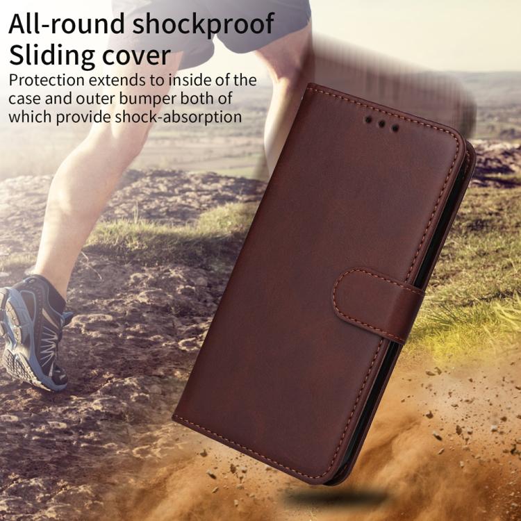 Brown flip leather phone case with shockproof full-cover sliding cover