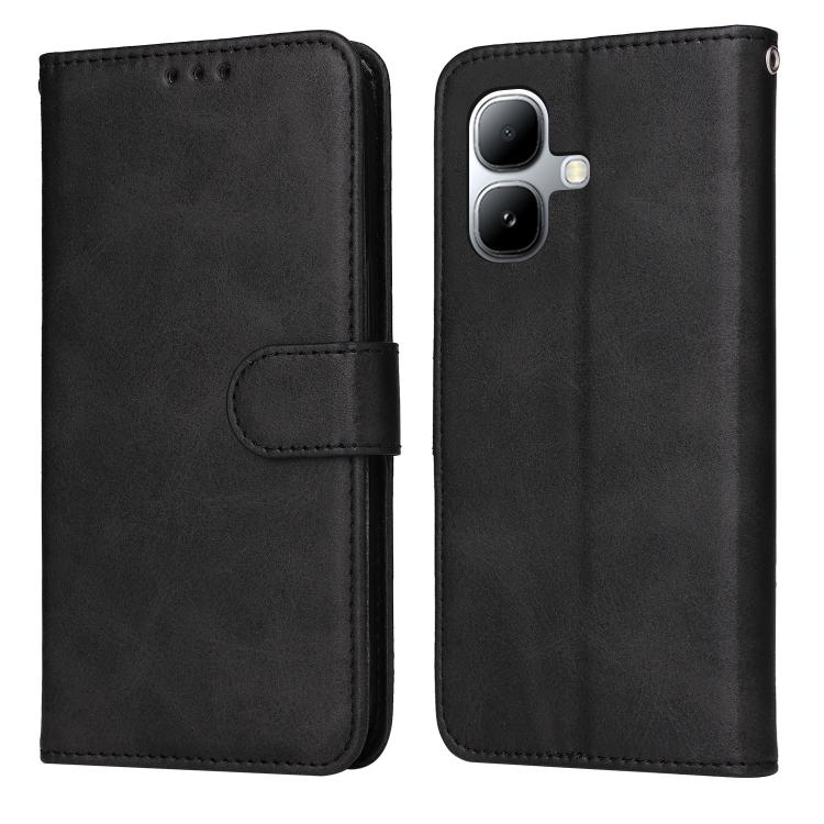 Black flip leather-texture phone case with card slot and stitched closure tab
