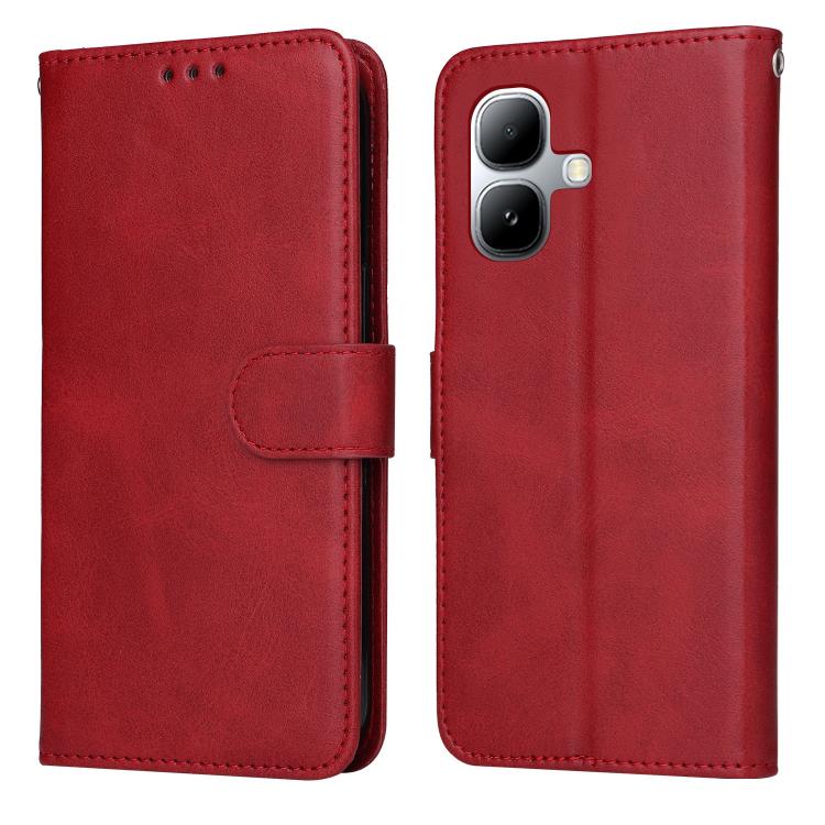 Red flip leather-texture phone case with card holder and stitched closure tab