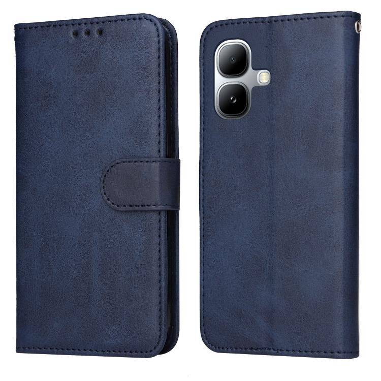 Blue flip leather phone case with folio flap and magnetic strap, card-style cutout