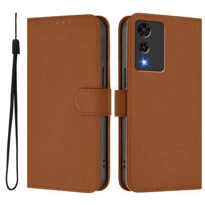 Brown leather wallet phone case, vertical view of flip cover and camera cutout
